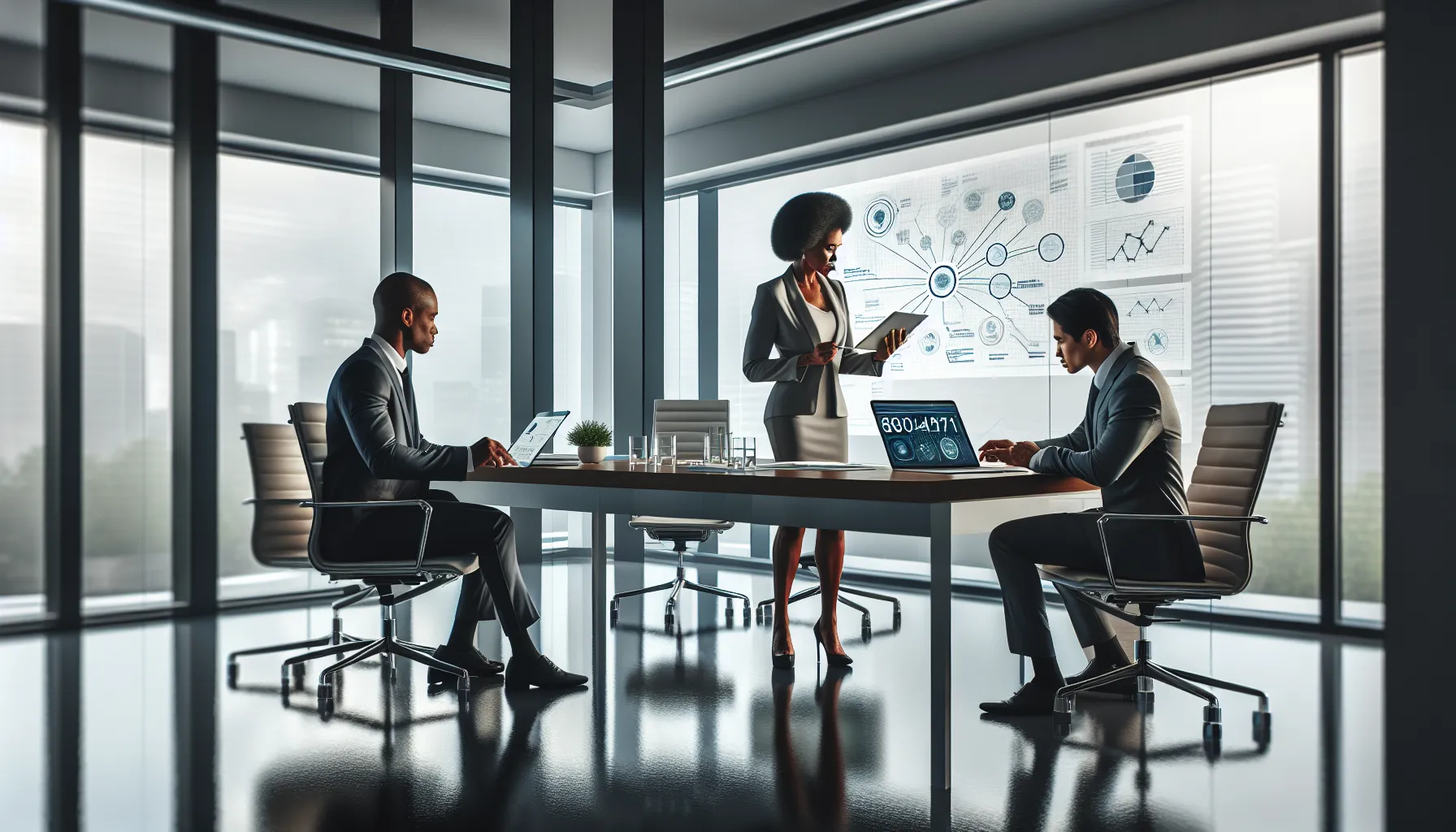 diverse team discussing telecommunications and healthcare in a modern office.