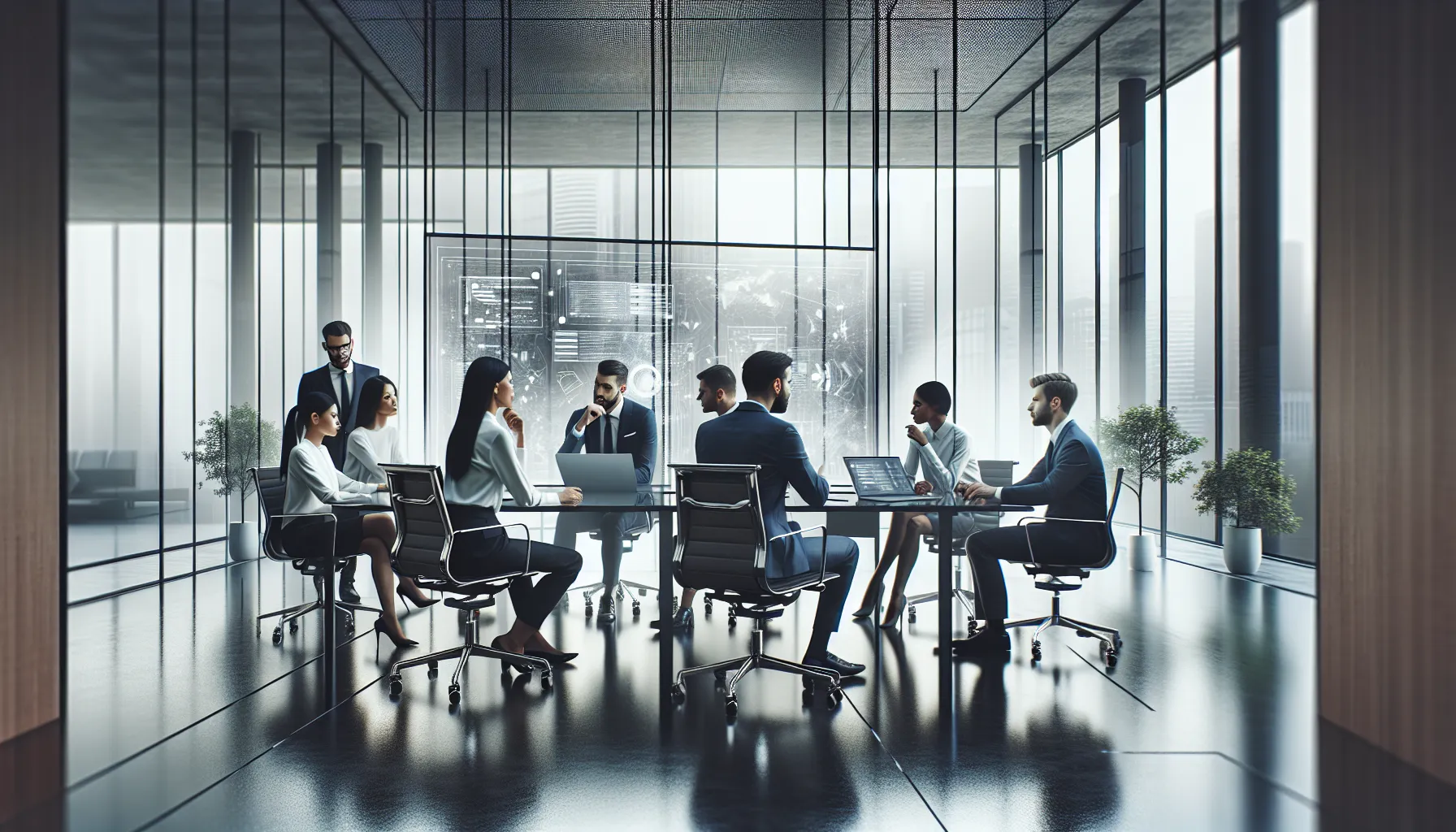 diverse team discussing Zenvkeypo4 software in a modern office.