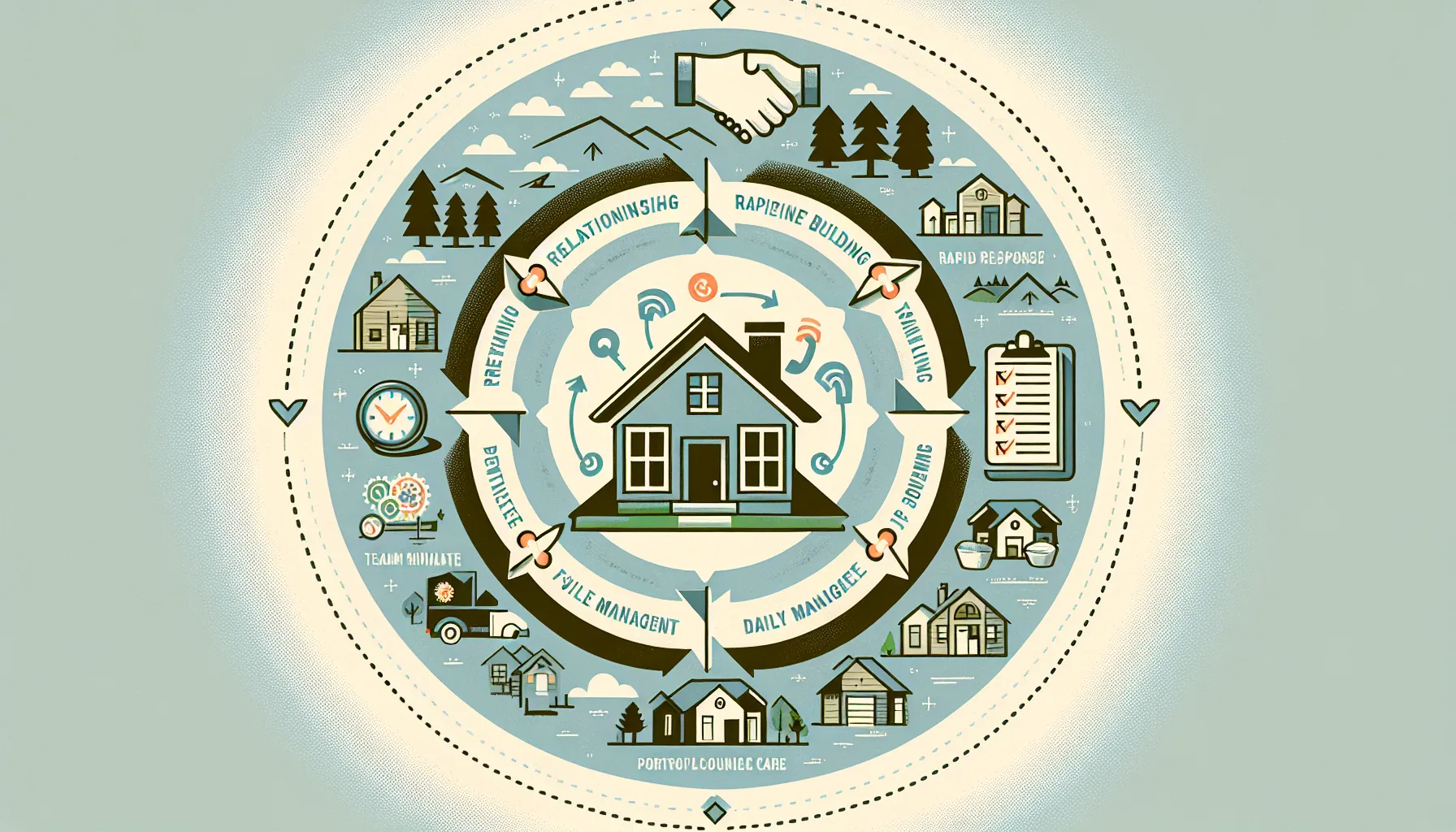 diagram showing property team services around a house icon