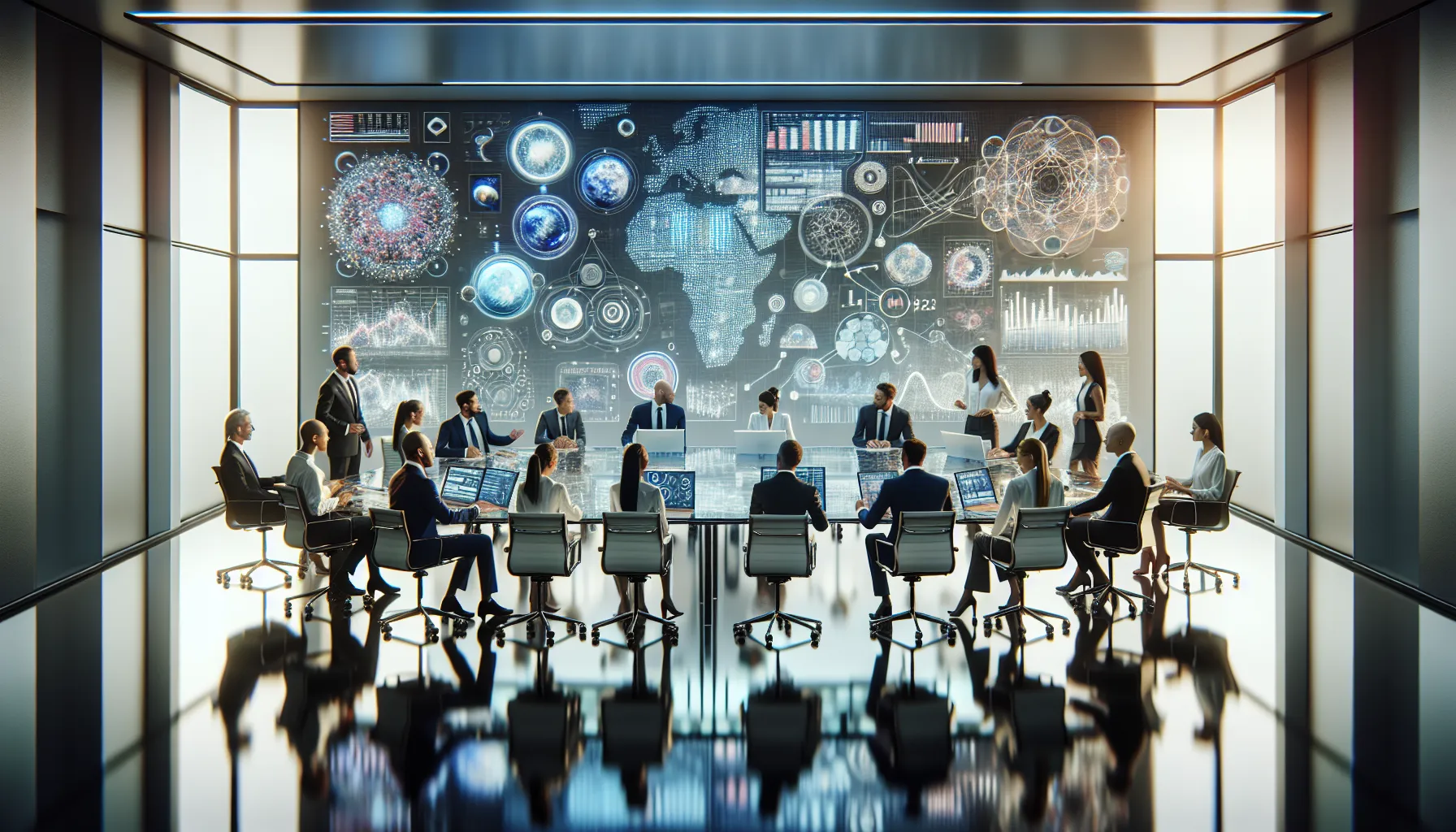 diverse team collaborating in a modern conference room.