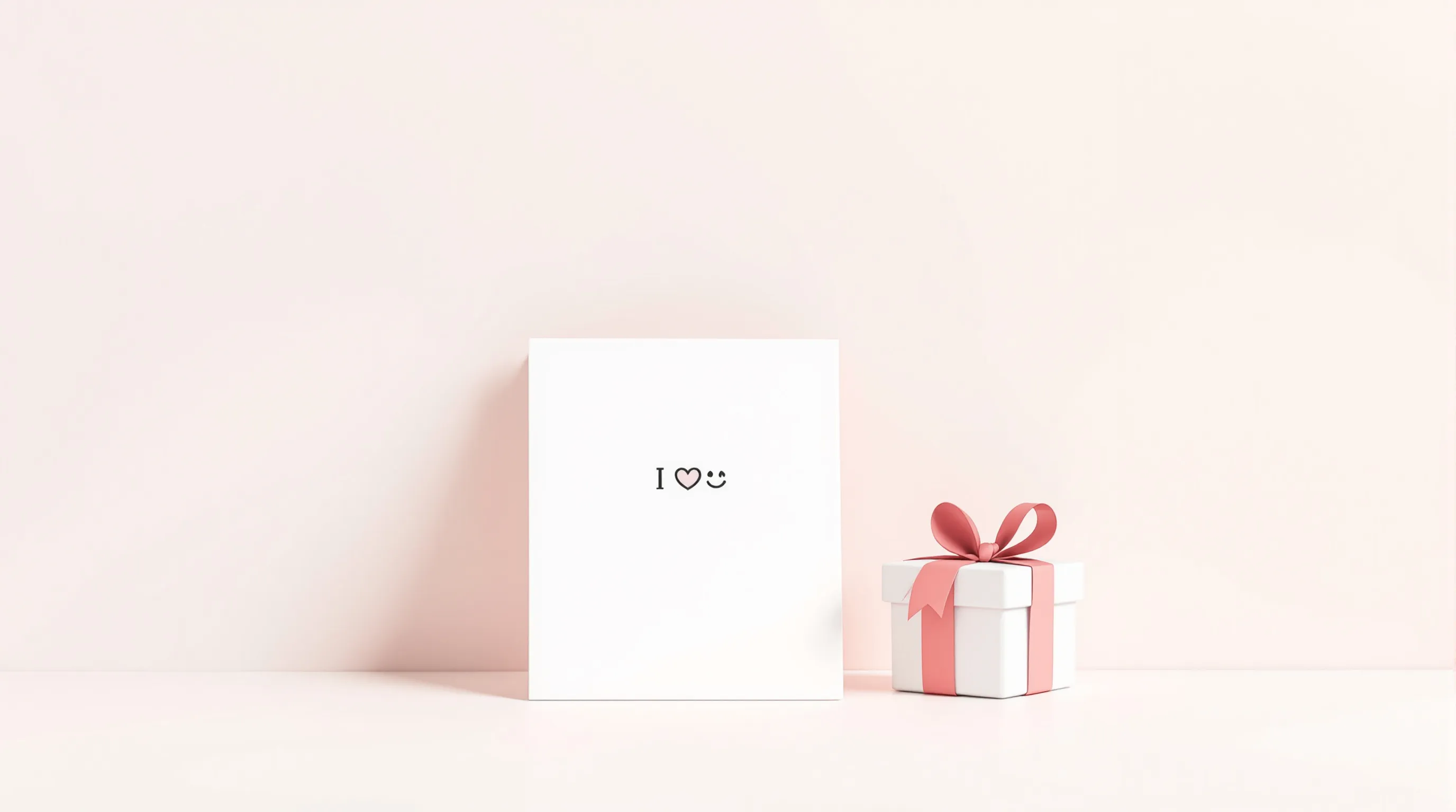 A minimalist birthday card with heart and smile icons beside a simple gift box.