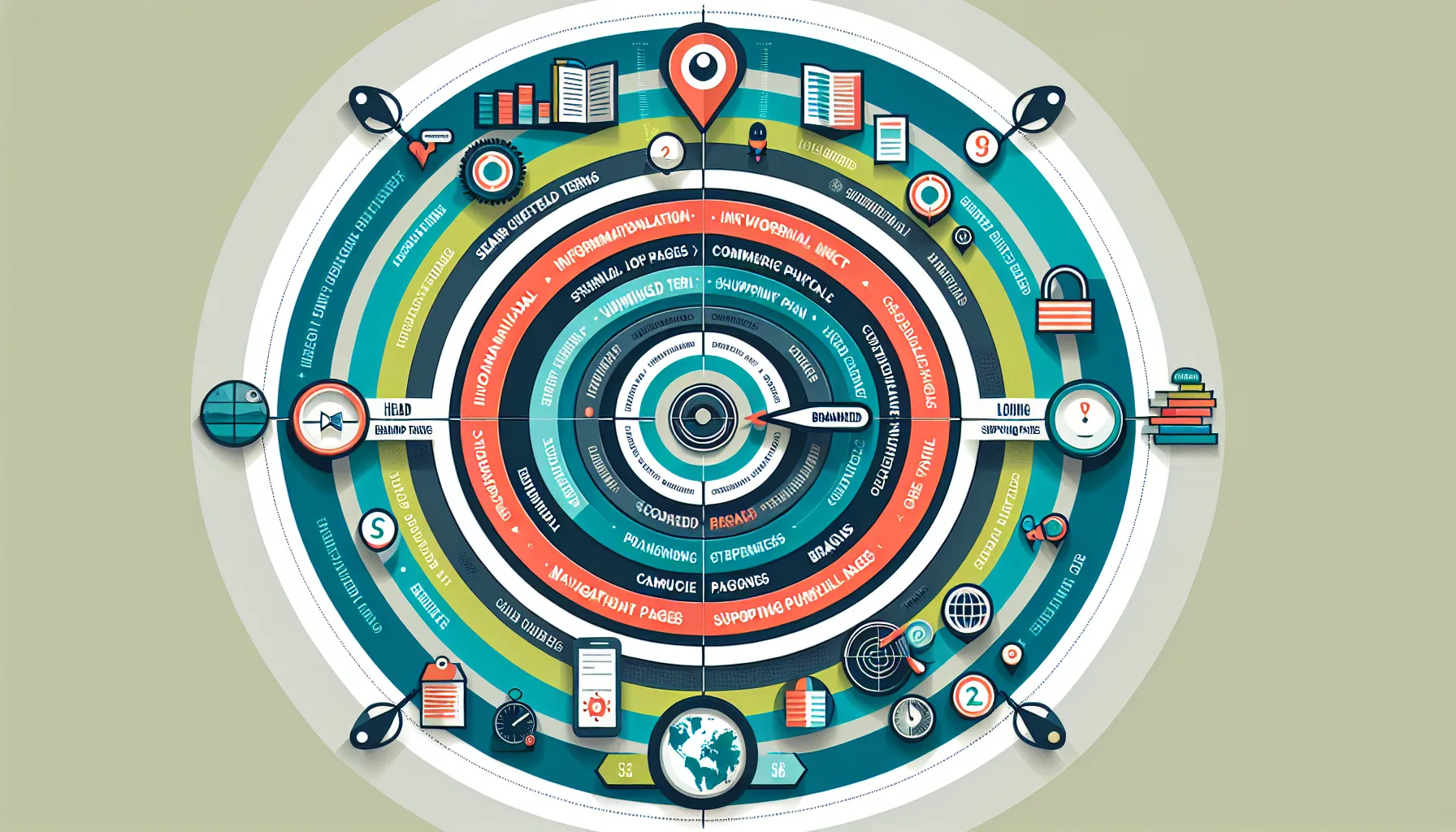Layered wheel showing UK SEO keyword types, branding, and intent mapping.