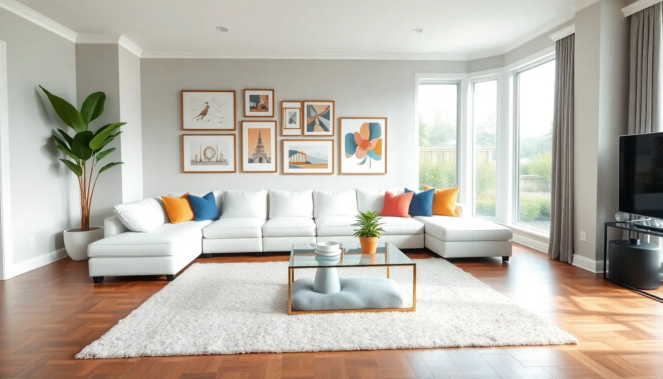 a beautifully staged living room showcasing modern interior design elements.