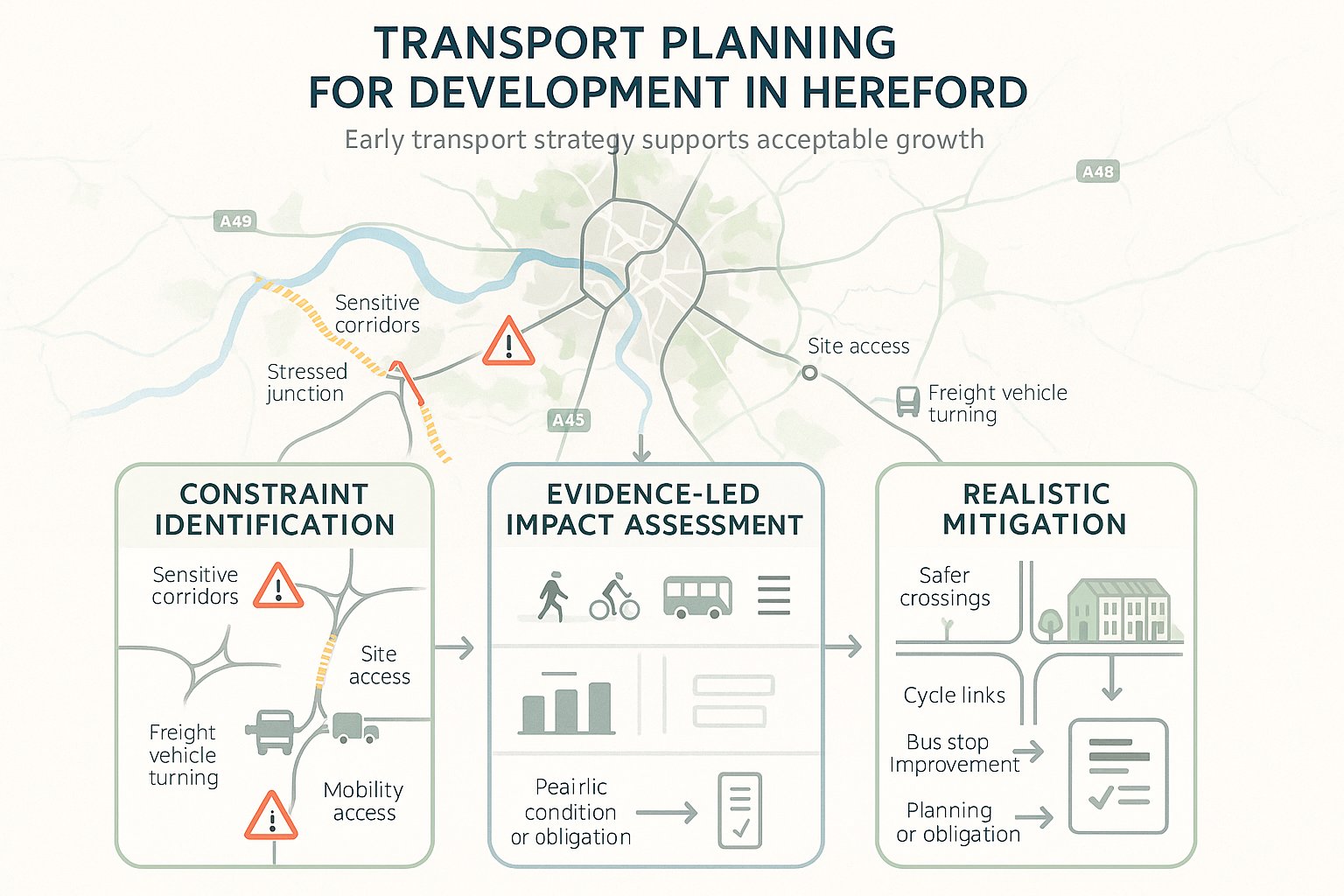 Infographic showing why early transport planning matters for development in Hereford.