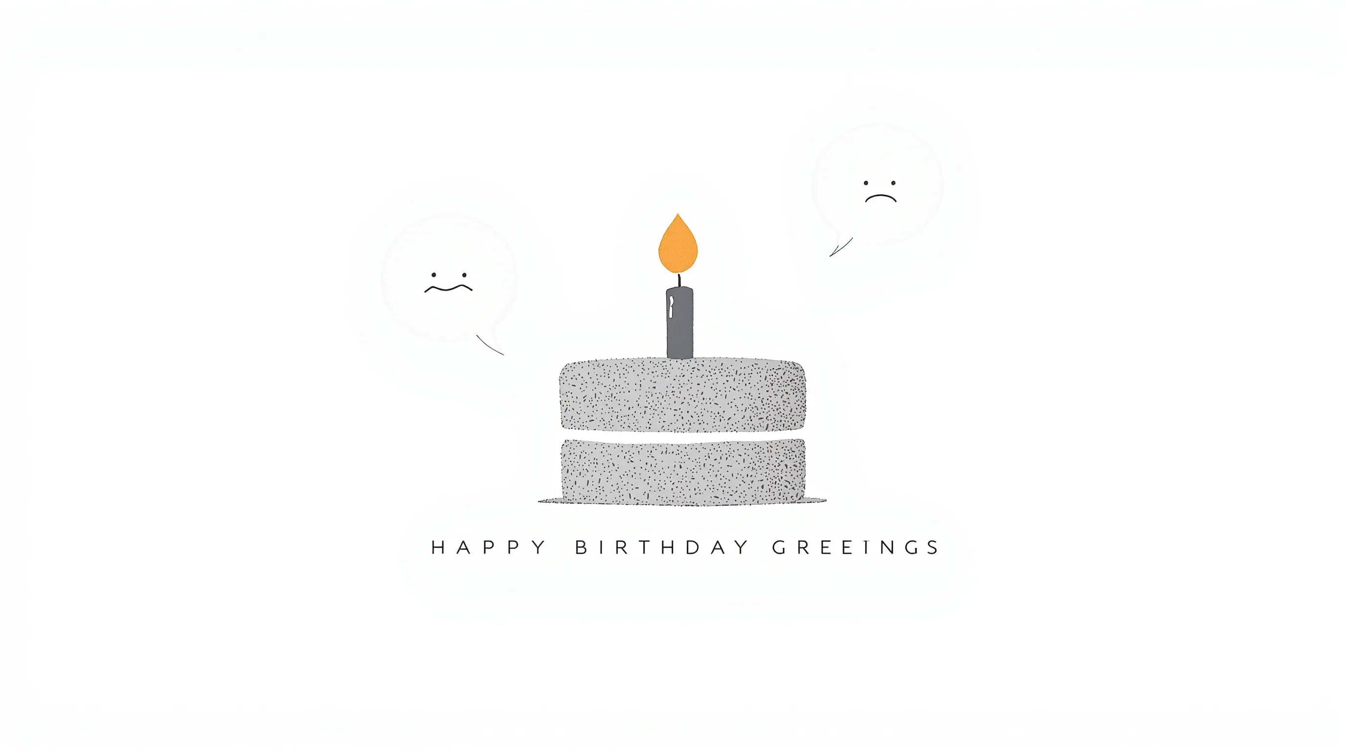Minimalist birthday cake icon with subtle speech bubbles suggesting sarcastic humor.