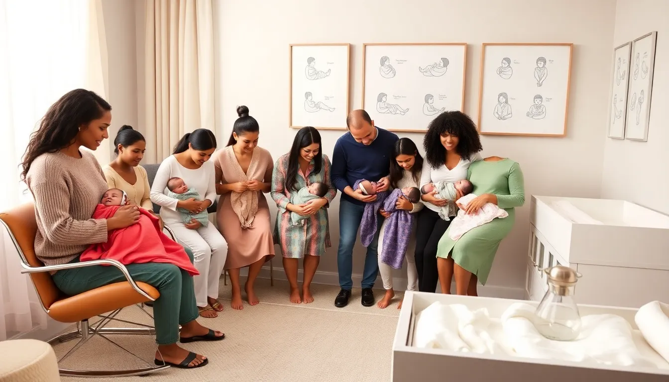 parents swaddling babies in a cozy nursery.