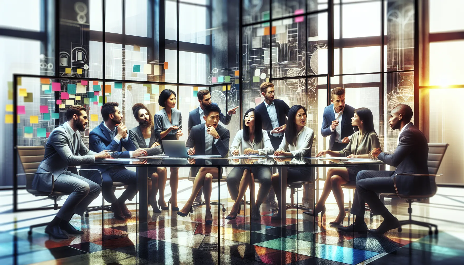diverse professionals collaborating in a modern office setting.