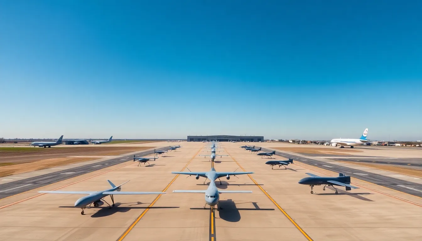 drones on runways at Langley Air Force Base.