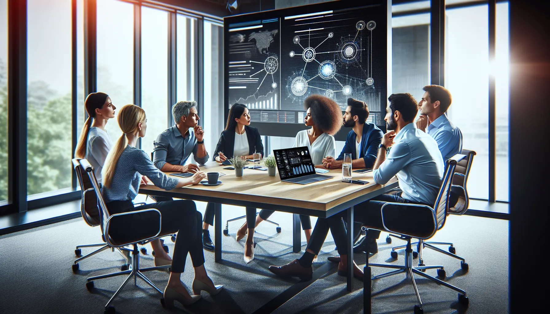 diverse professionals collaborating in a modern office setting.