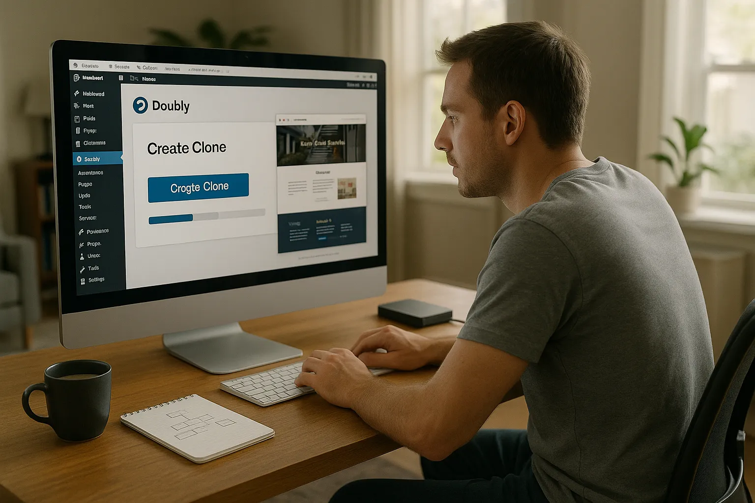 Web designer cloning a small WordPress brochure site using the Doubly plugin.