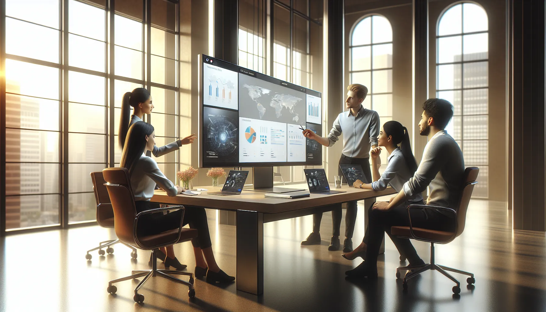 diverse team collaborating in a modern office setting.