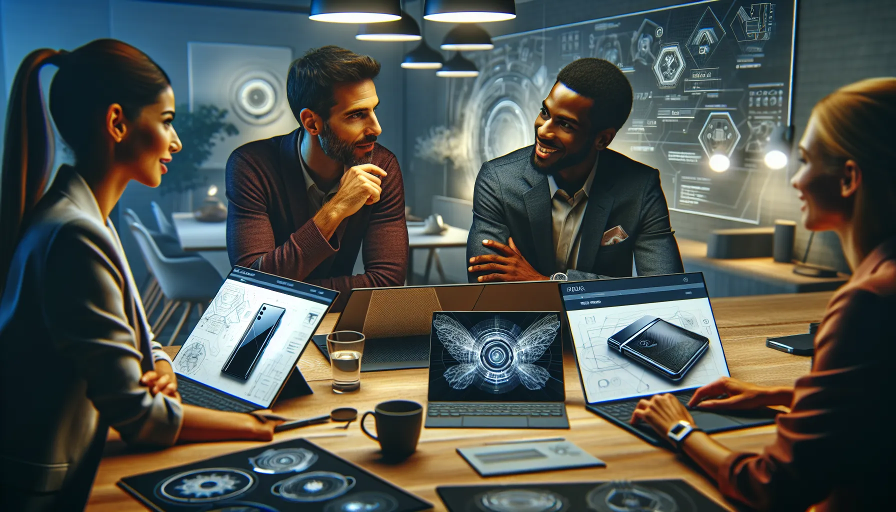 diverse tech enthusiasts discussing the anticipated Cyroket2585 release.