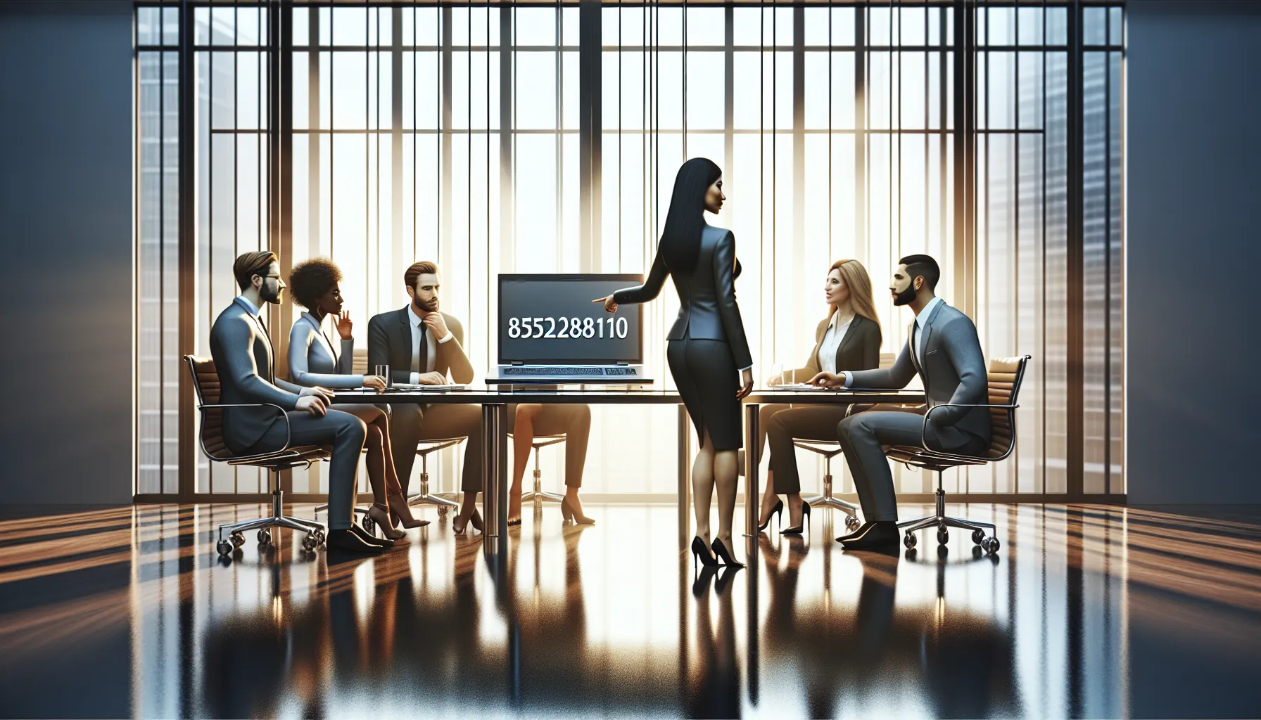 diverse team discussing a toll-free number in a modern office.