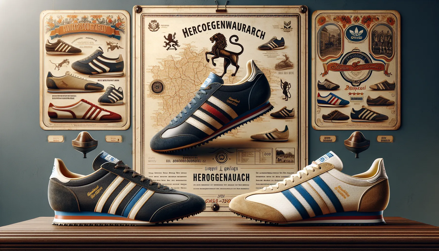 Side-by-side vintage Adidas and Puma shoes representing their shared origins.