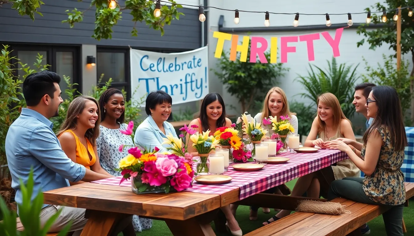 diverse group celebrating a creatively planned budget-friendly event outdoors.