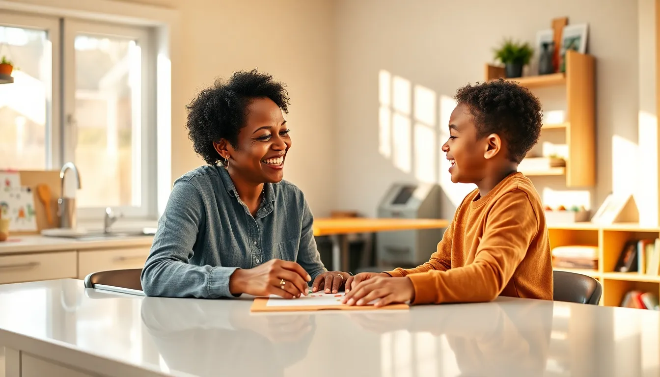 solo parent working creatively with child at a kitchen table.