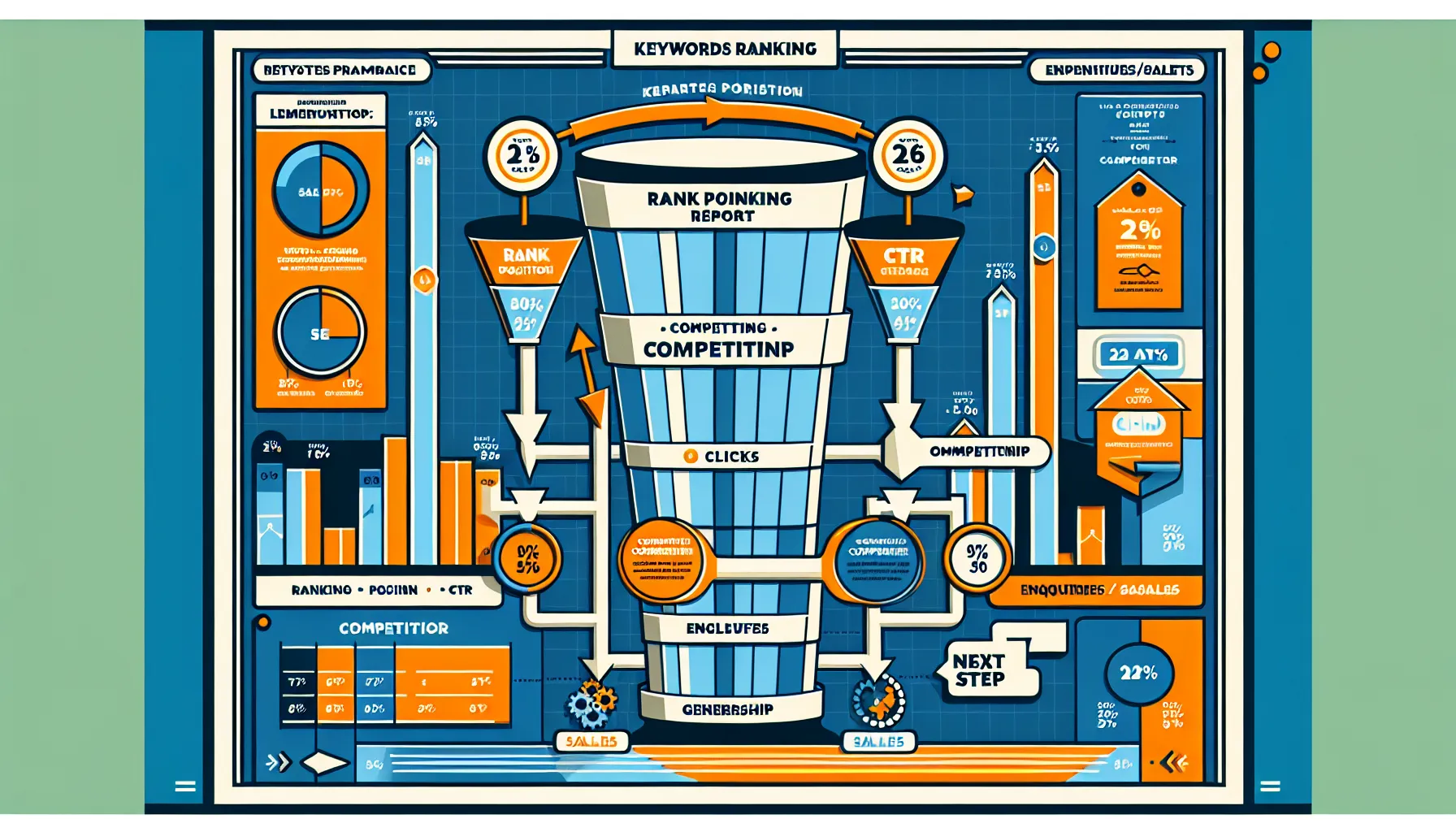 UK-themed dashboard linking keyword ranks to clicks, leads, and revenue.