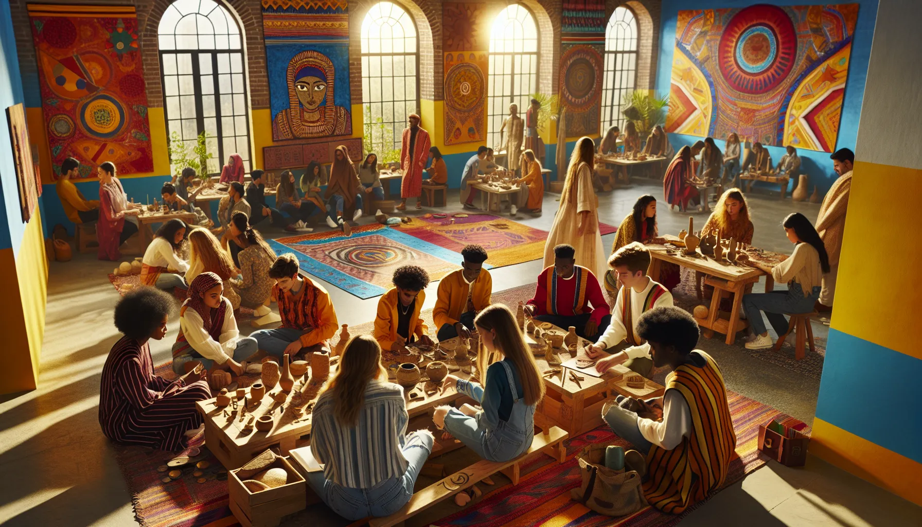 young people participating in a cultural workshop about Gowthalamma.