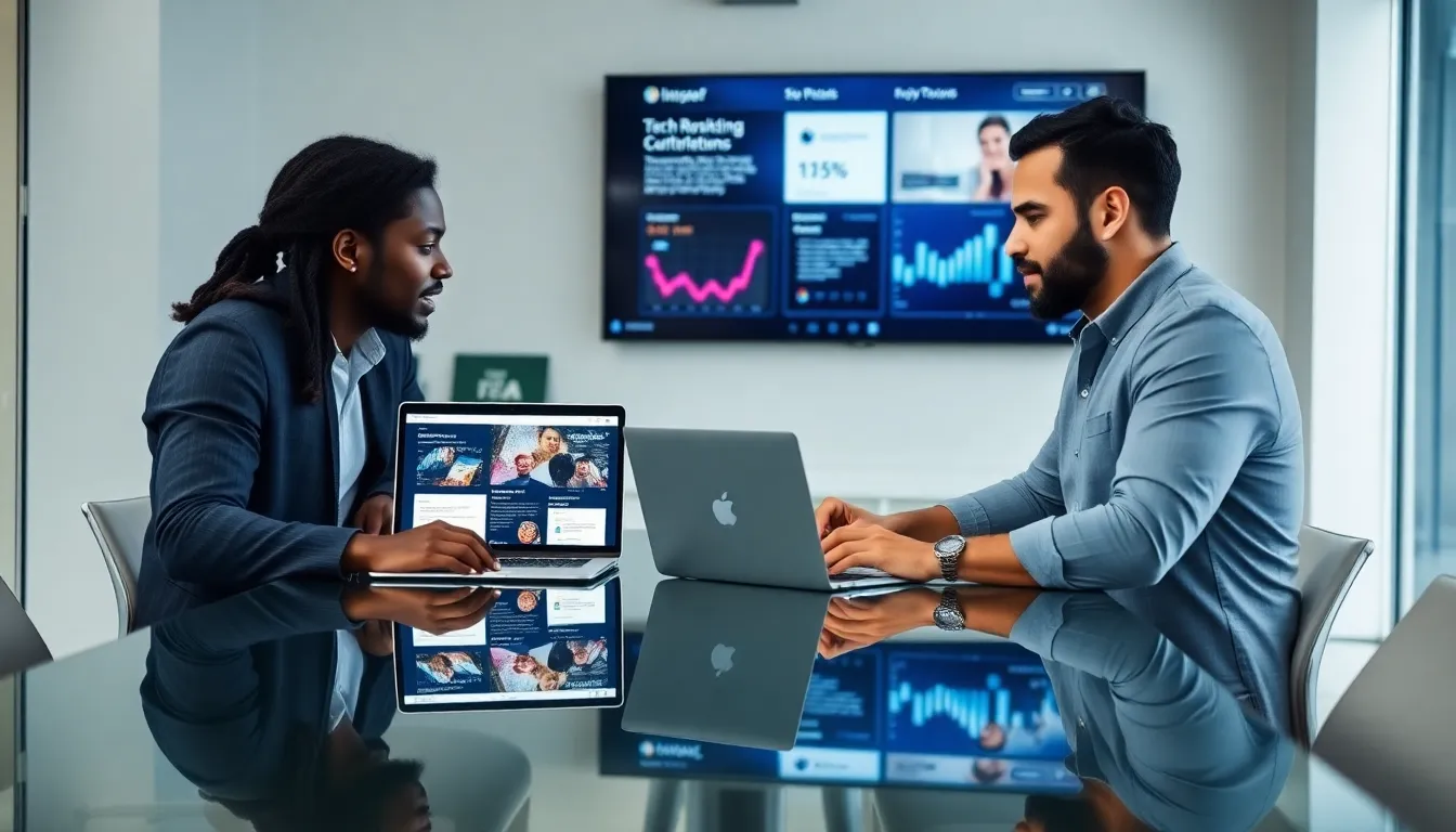 team in a modern marketing agency discussing software solutions.