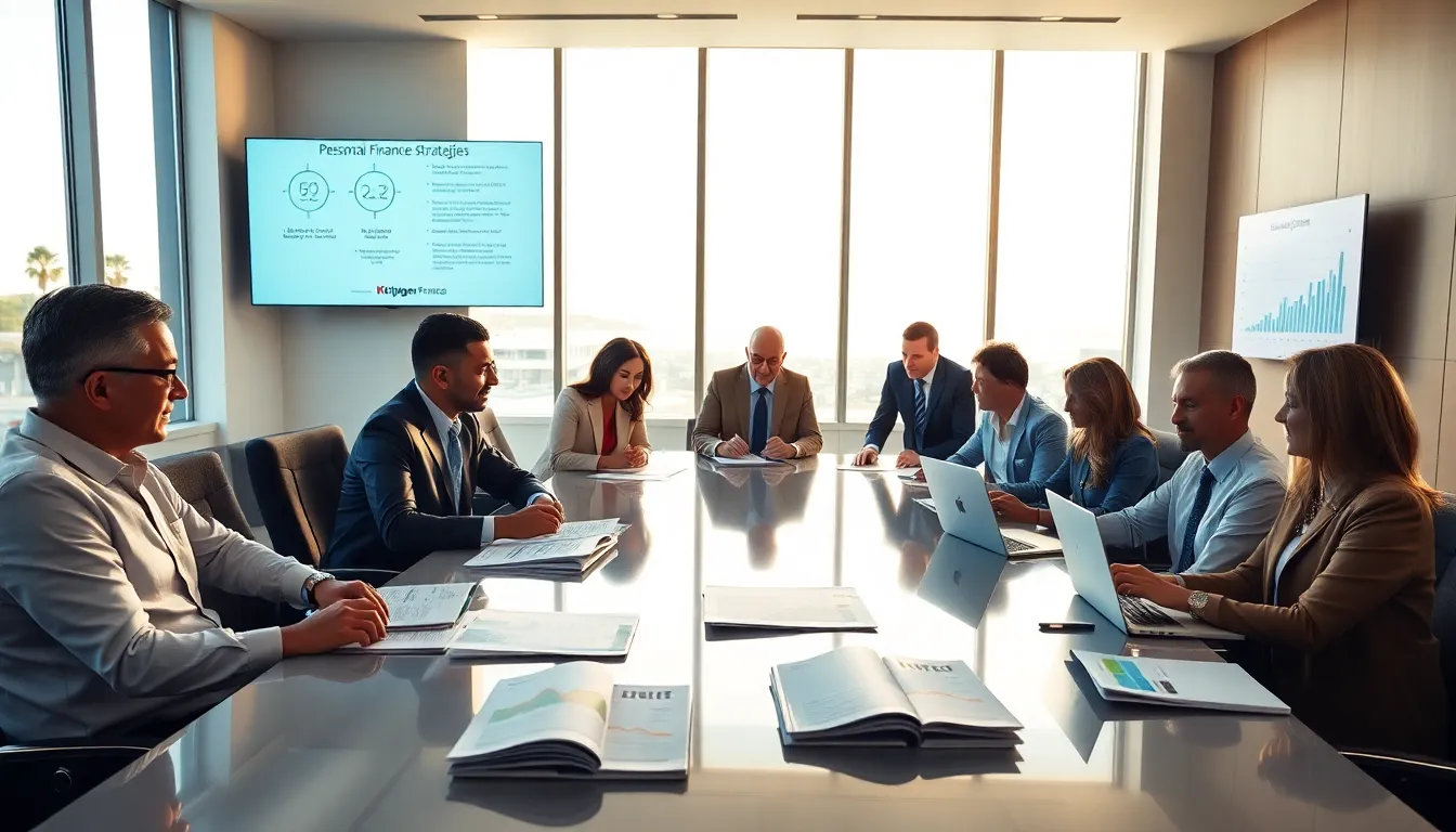 diverse professionals collaborating in a modern office on personal finance.