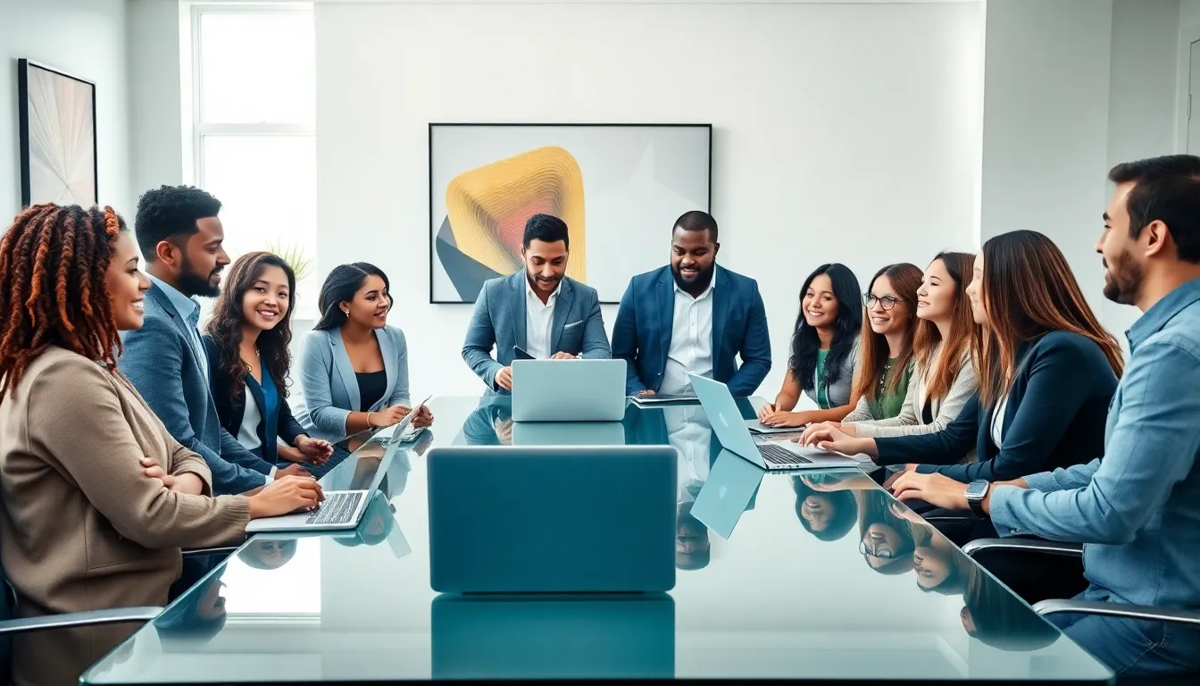 diverse team collaborating in a modern office environment.