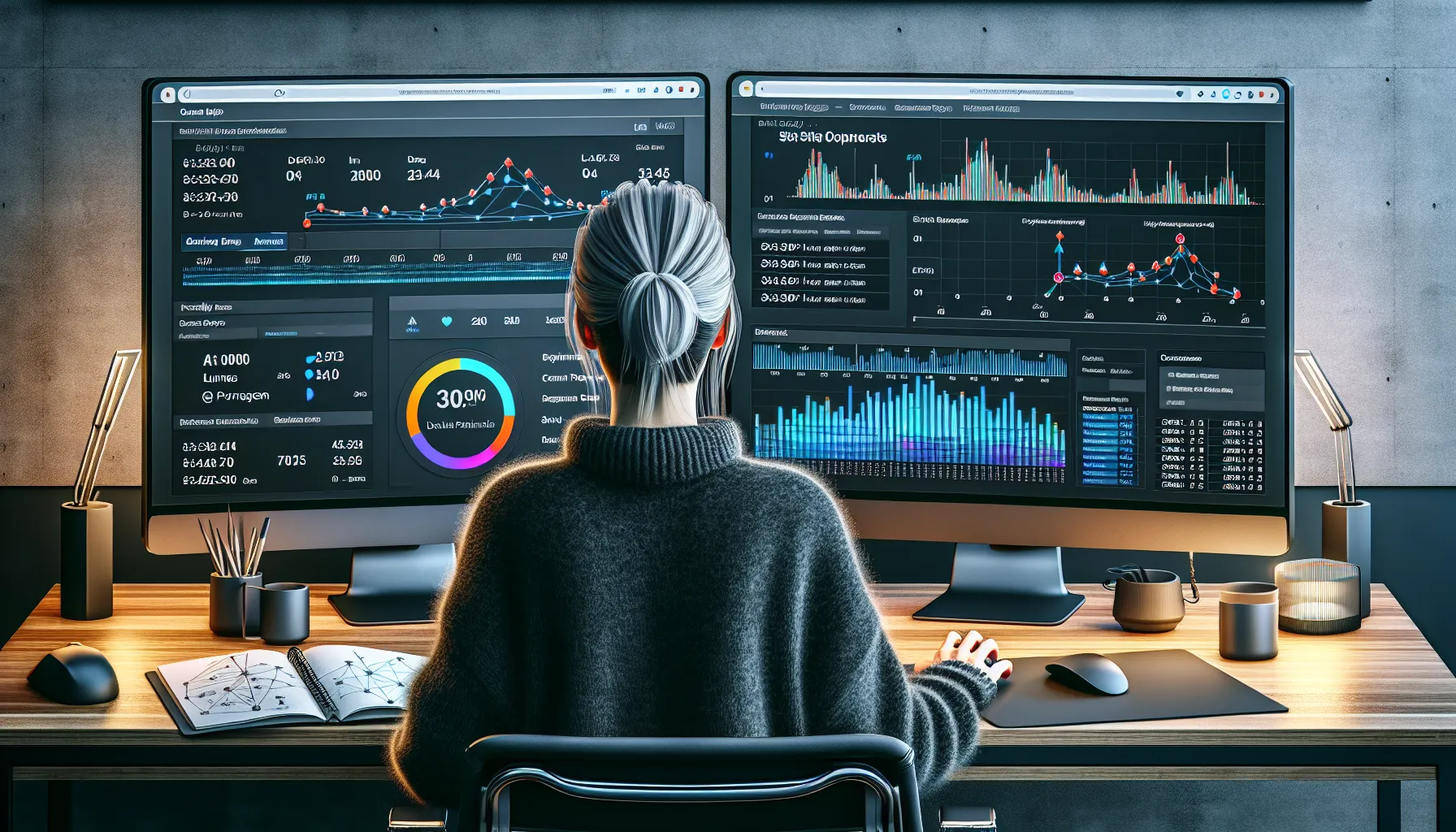 Norwegian seo analyst reviews crawl logs and server performance dashboards at dusk.