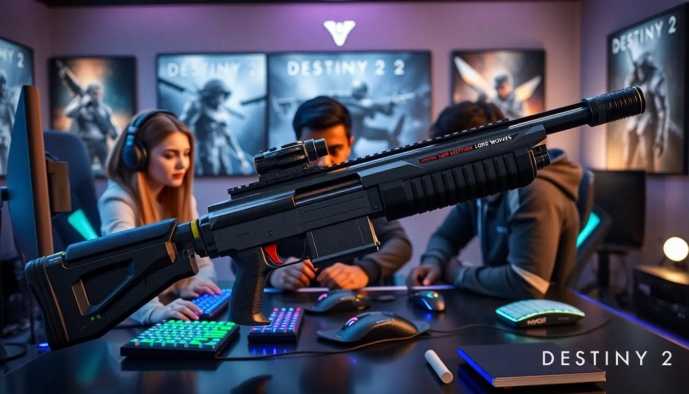 gamers strategizing around a setup featuring the Lord of Wolves shotgun.