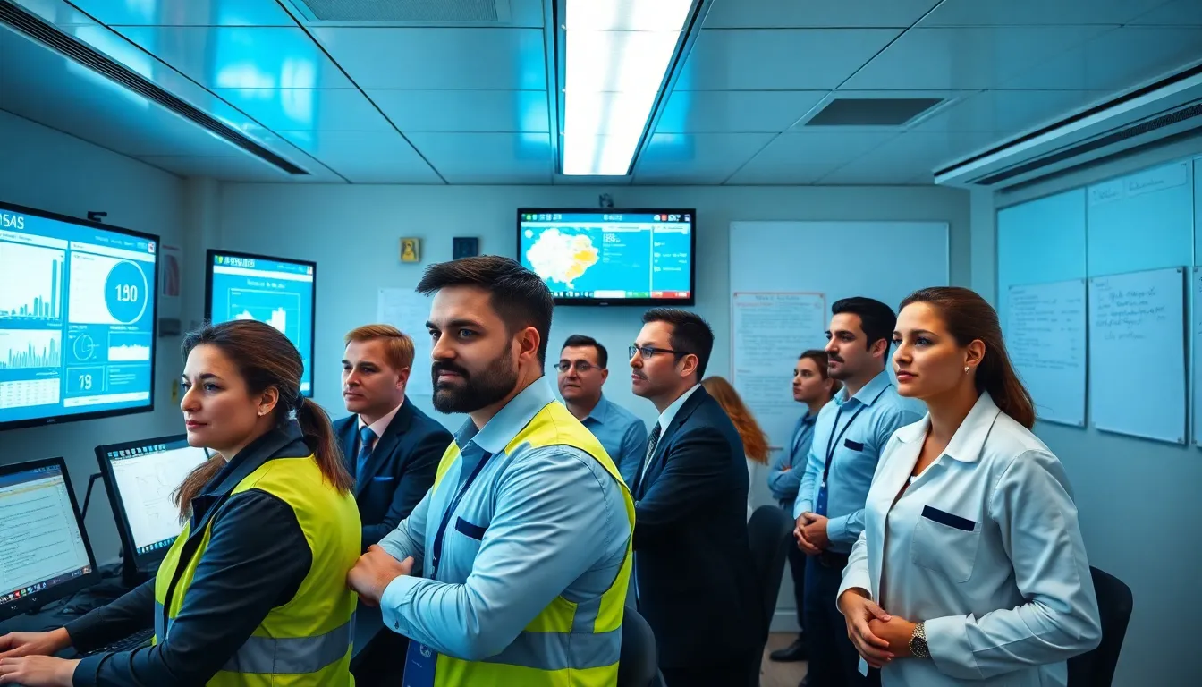 control room at the Zaporizhzhia Nuclear Power Plant with diverse professionals monitoring operations.