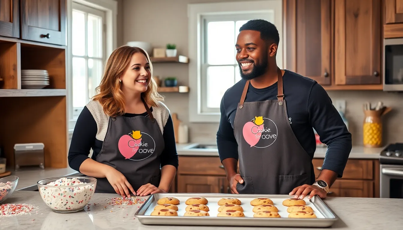 Founders baking cookies in a cozy kitchen.
