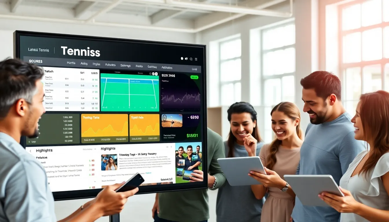 diverse group of tennis fans engaging with digital sports content.