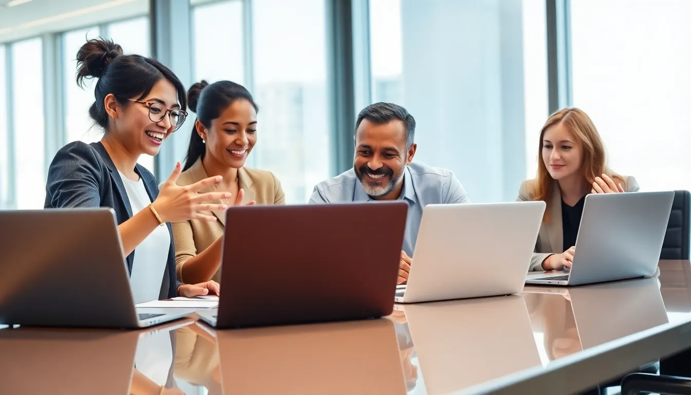 diverse team collaborating in a modern office setting.