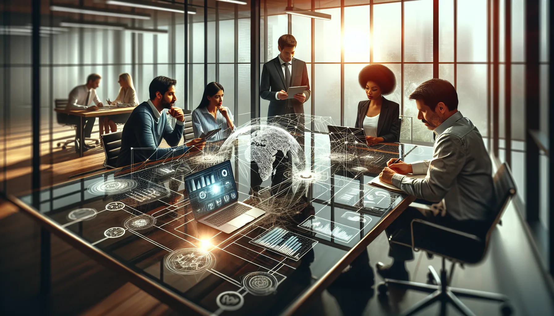 diverse team discussing networking in a modern office.