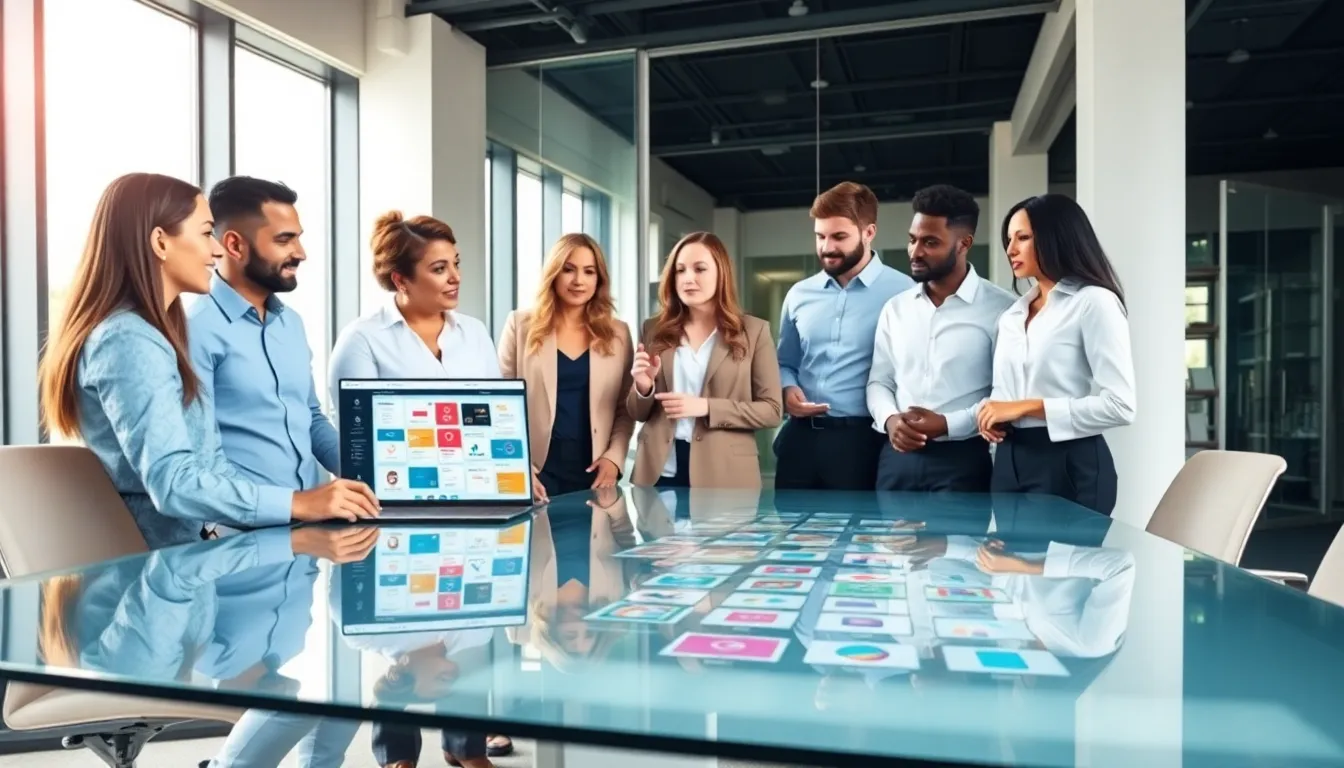 diverse professionals collaborating on low code no code platforms.