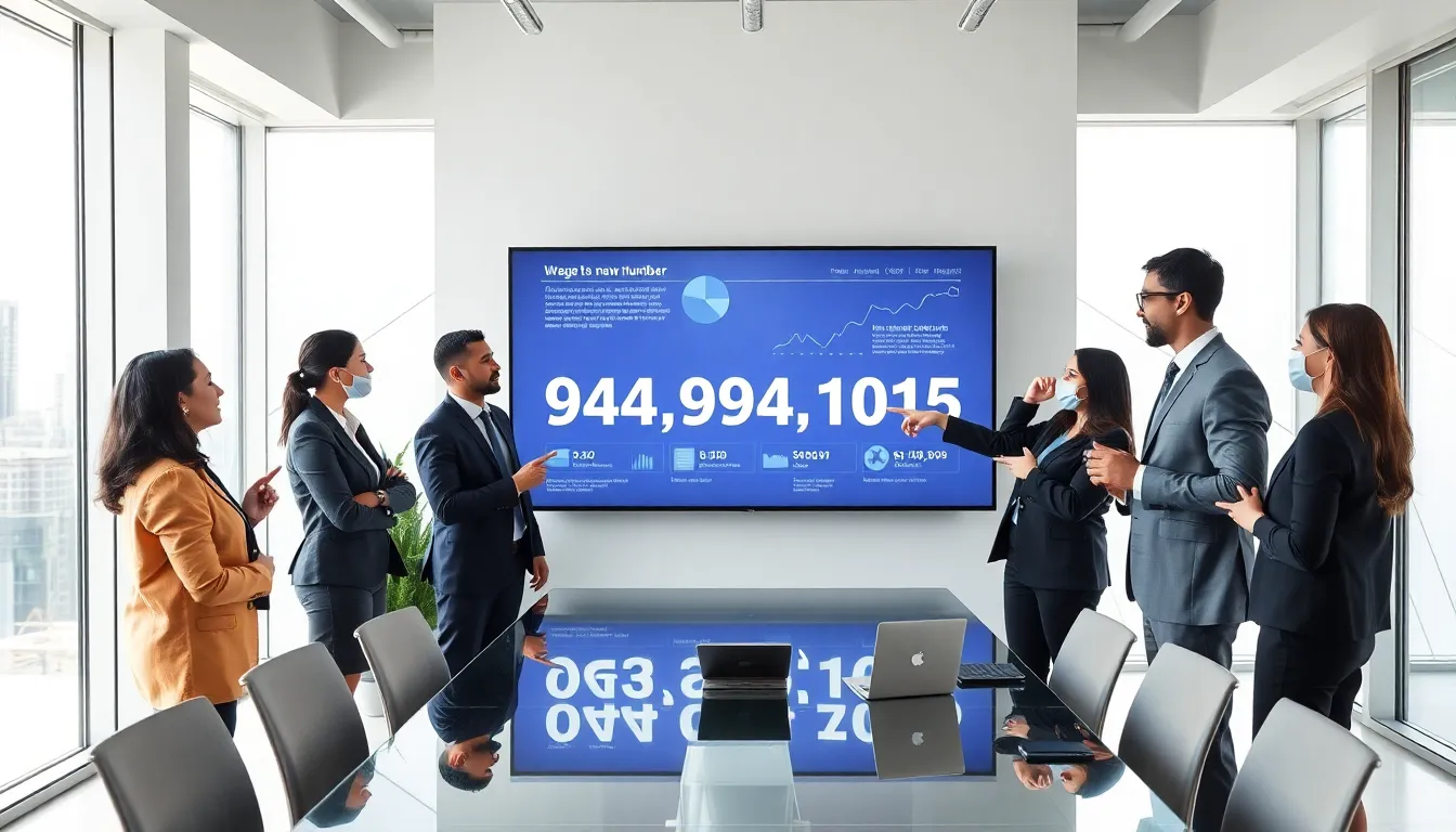 diverse team discussing data related to 949.994.1015 in a modern office.