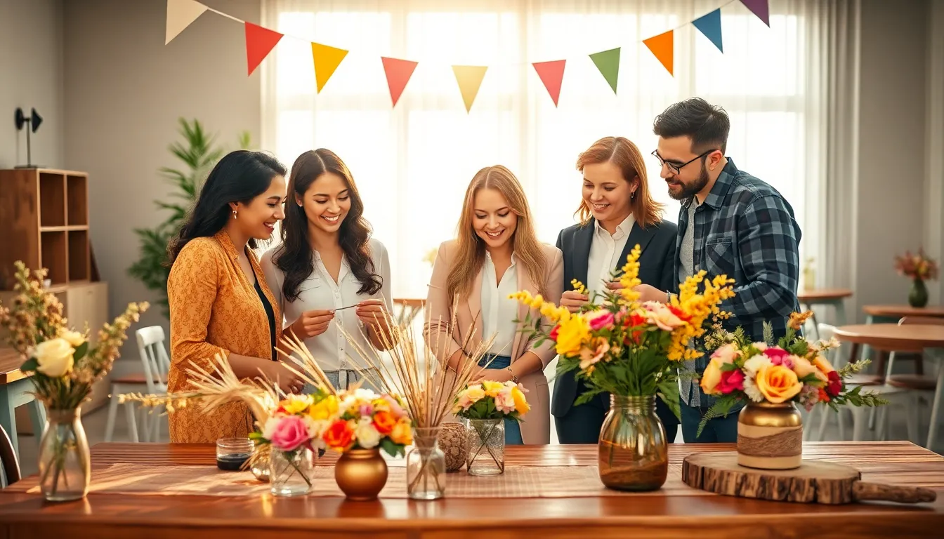 diverse group preparing creative decorations for a budget-friendly celebration.