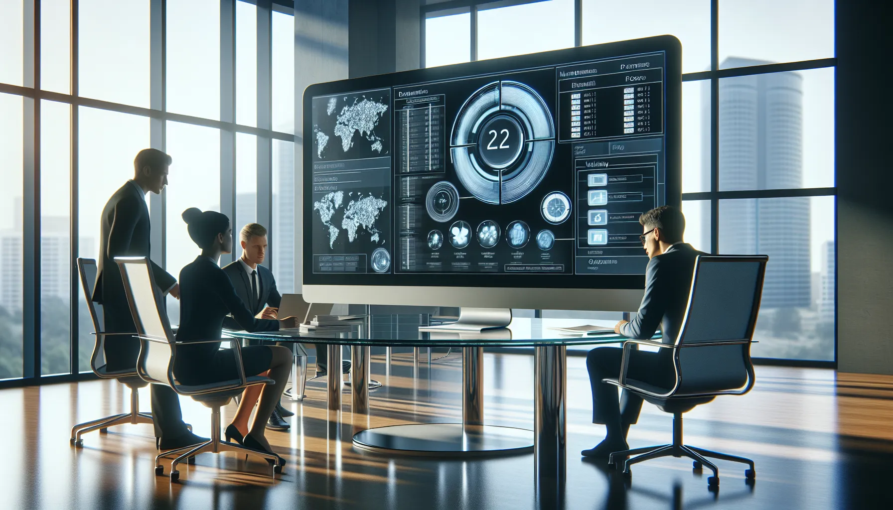 diverse team collaborating in a modern office on data processing.