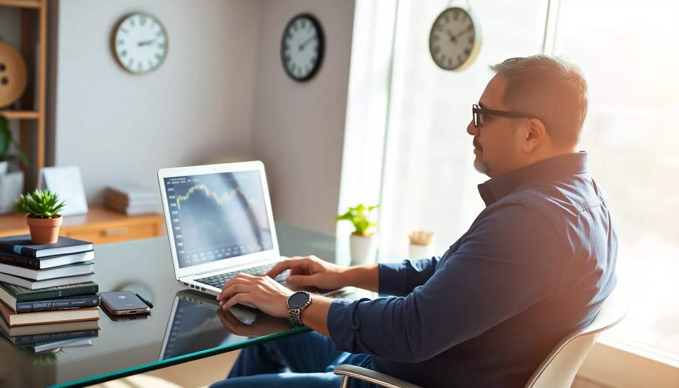A man researching Bitcoin Bitclassic in a modern office.