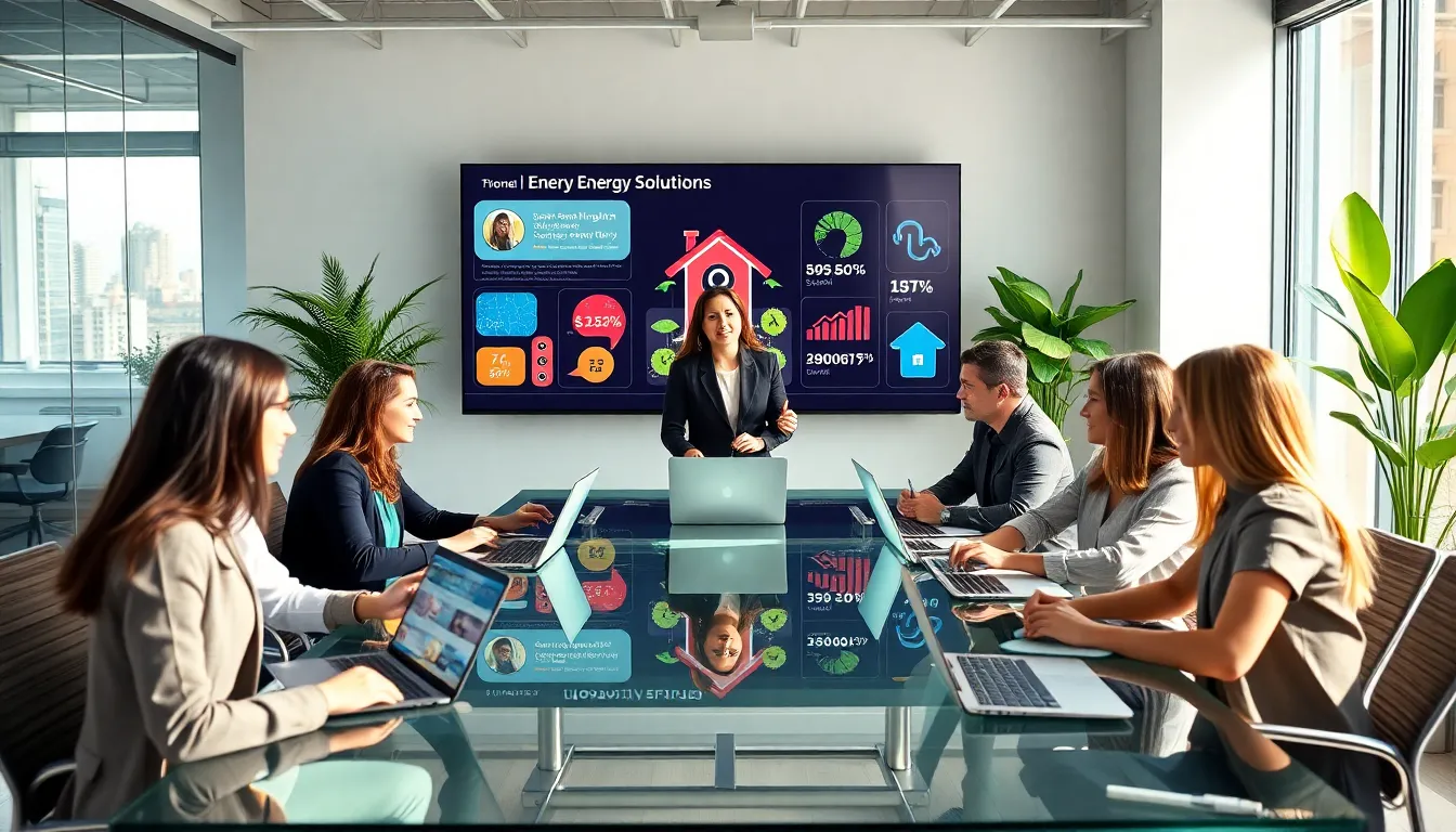 diverse team discussing energy solutions in a modern office.