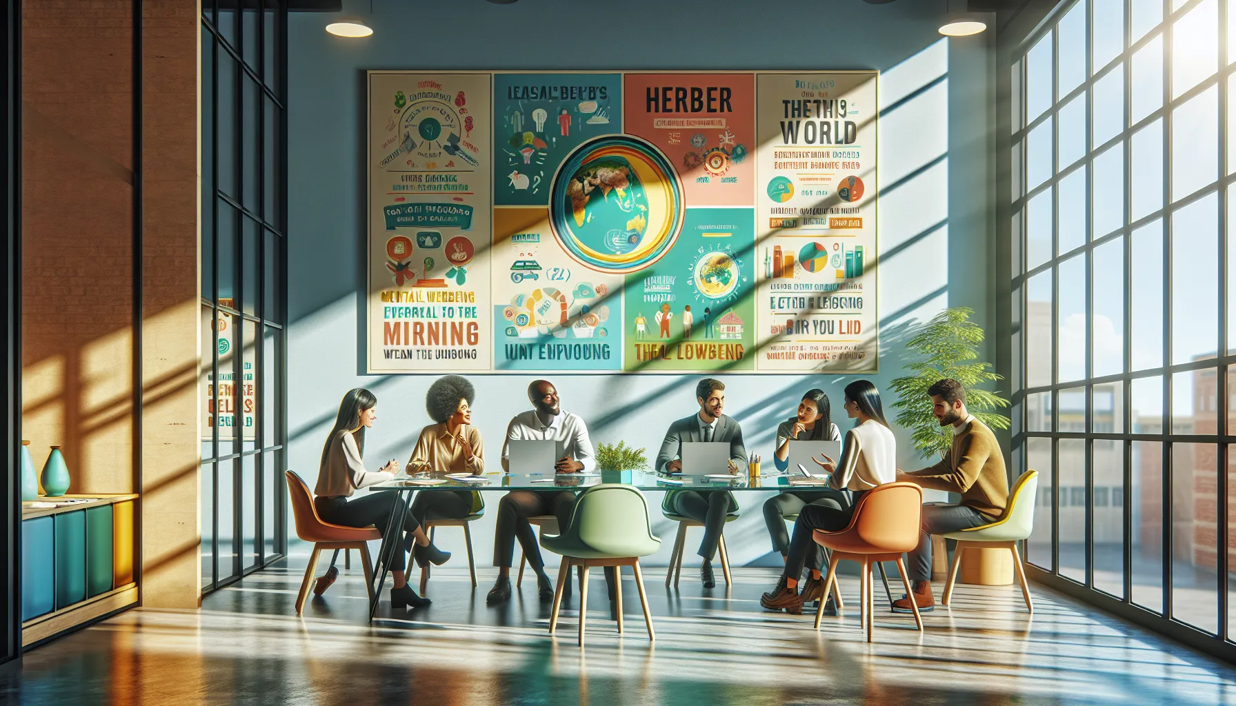 diverse professionals collaborating in a modern workshop setting.