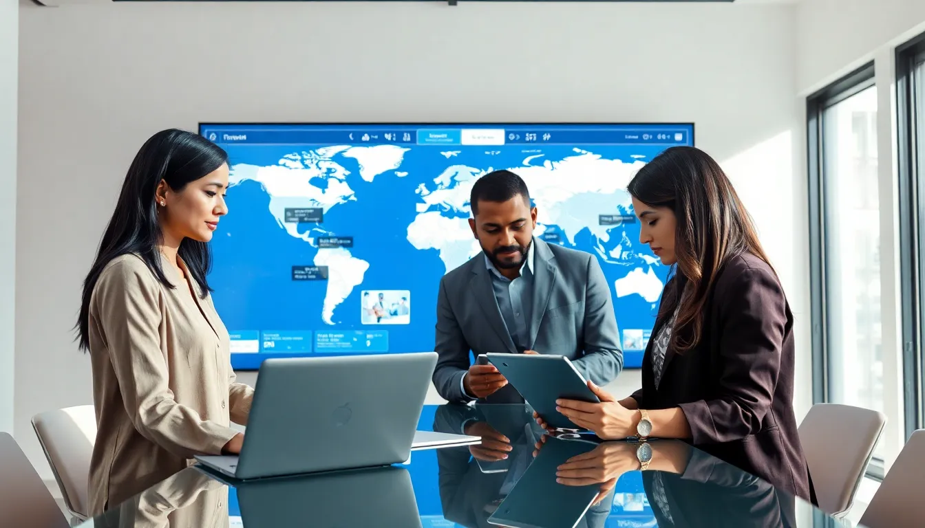diverse professionals collaborating in a modern digital newsroom.