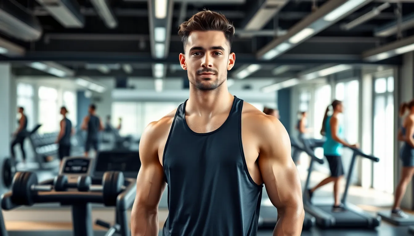 fit male athlete in a modern gym setting.