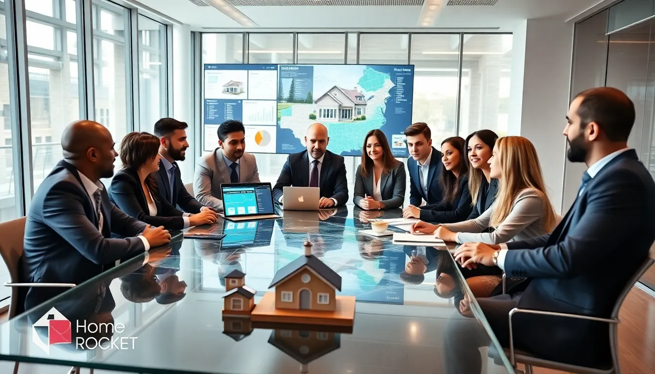 diverse team of real estate professionals collaborating in a modern office.
