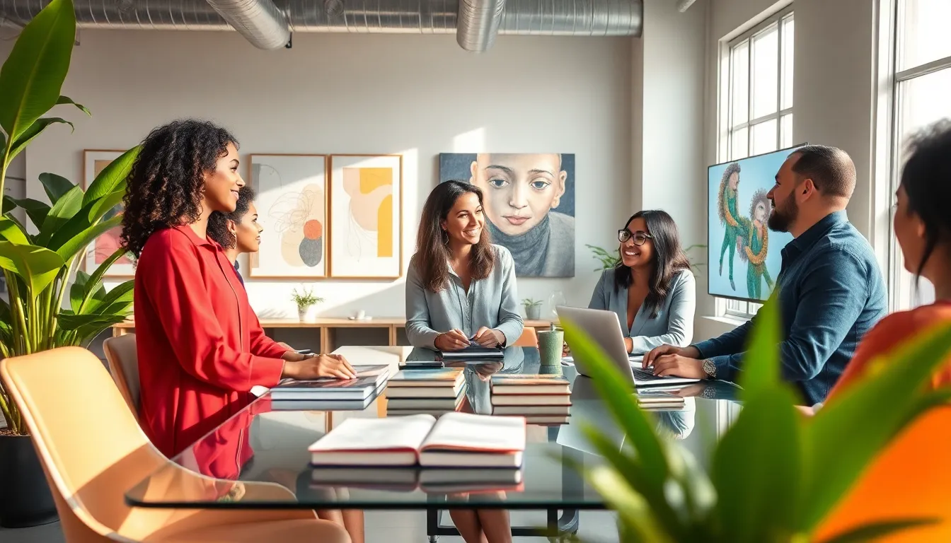 diverse team collaborating in a creative workspace.
