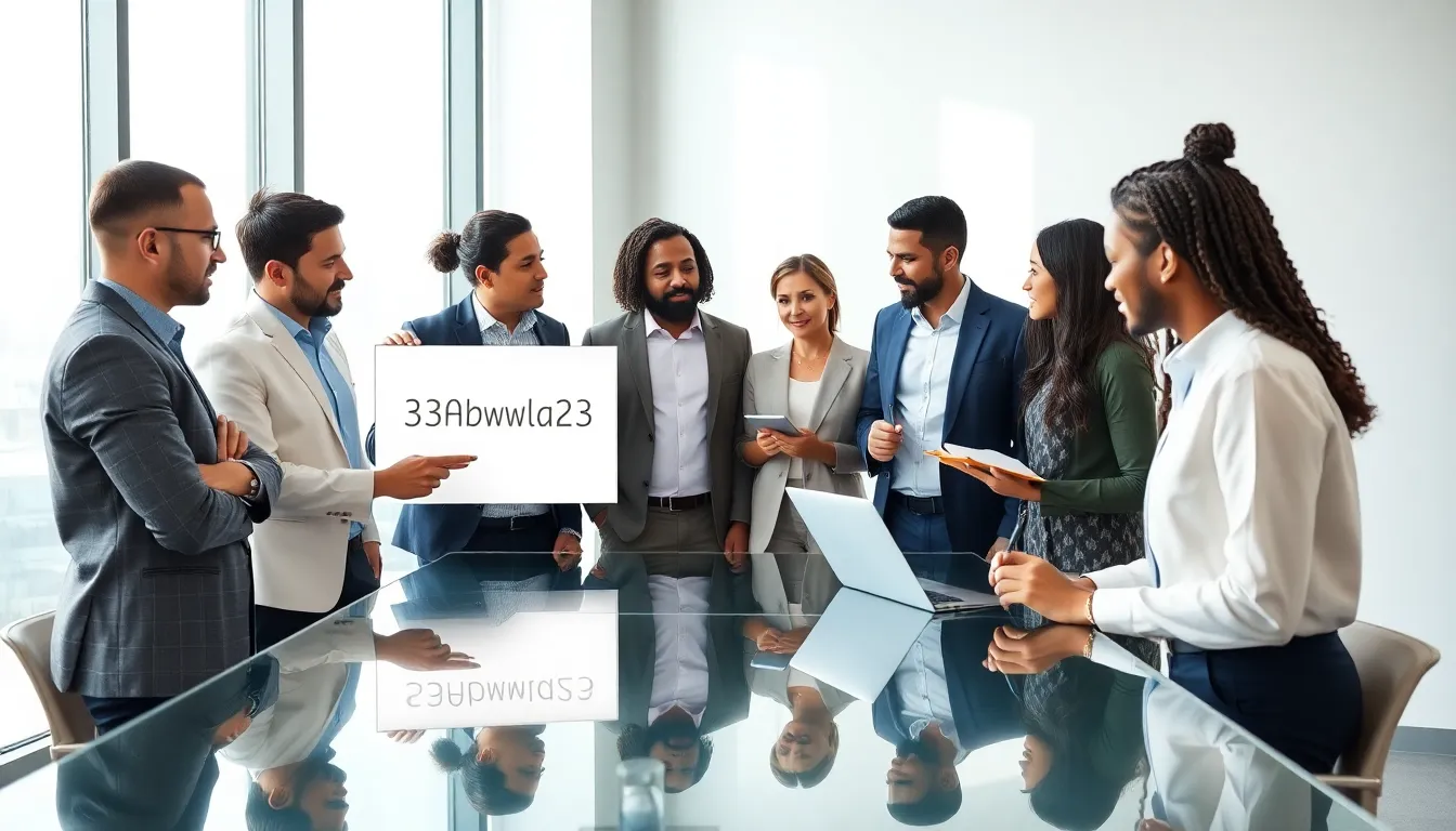 diverse professionals discussing digital technology in a modern office.