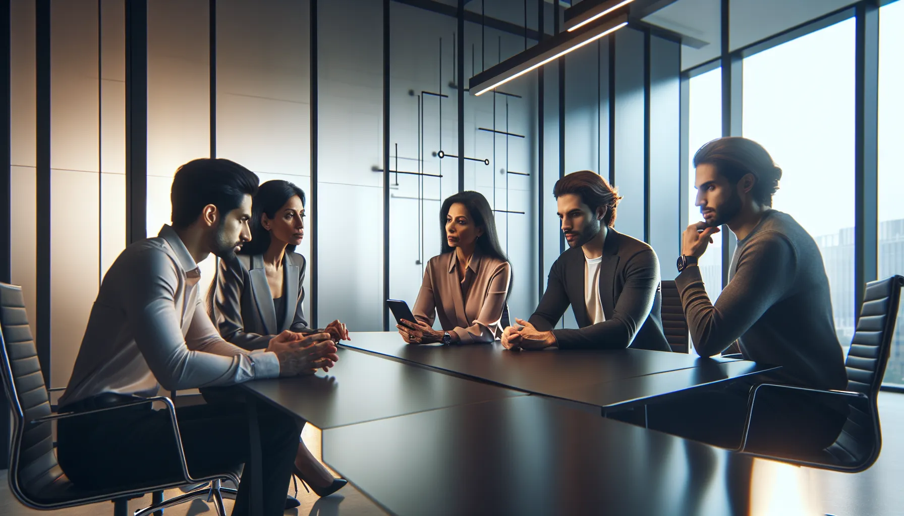 team discussing awareness of scams in a modern office.