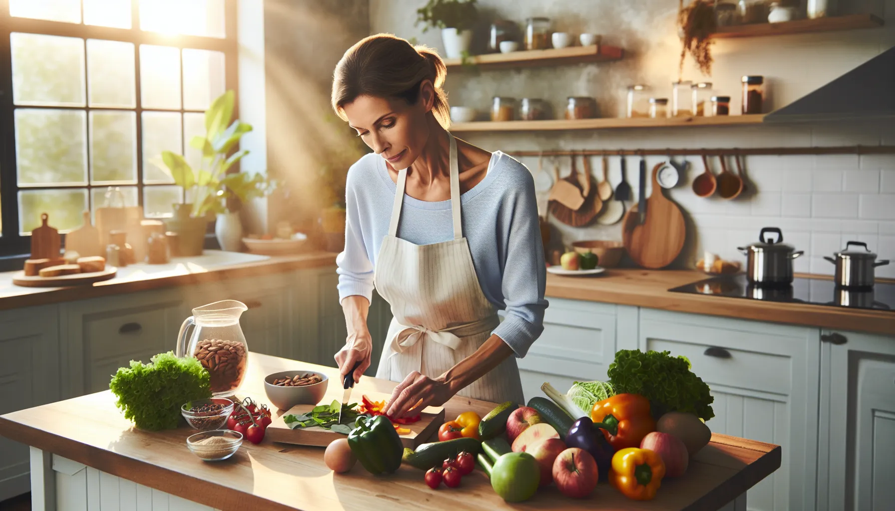 A woman preparing a healthy meal focused on kidney and gallstone prevention.