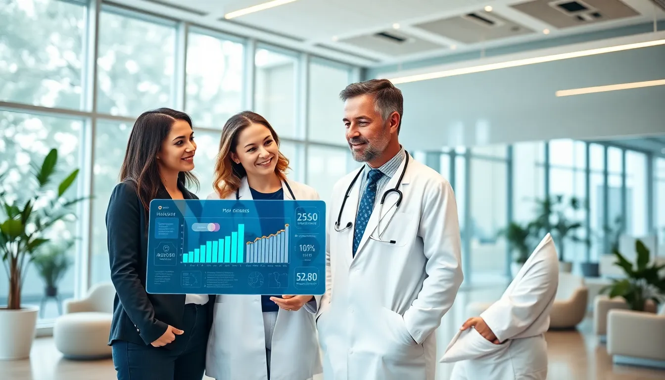 health professionals discussing hormone wellness in a modern office.