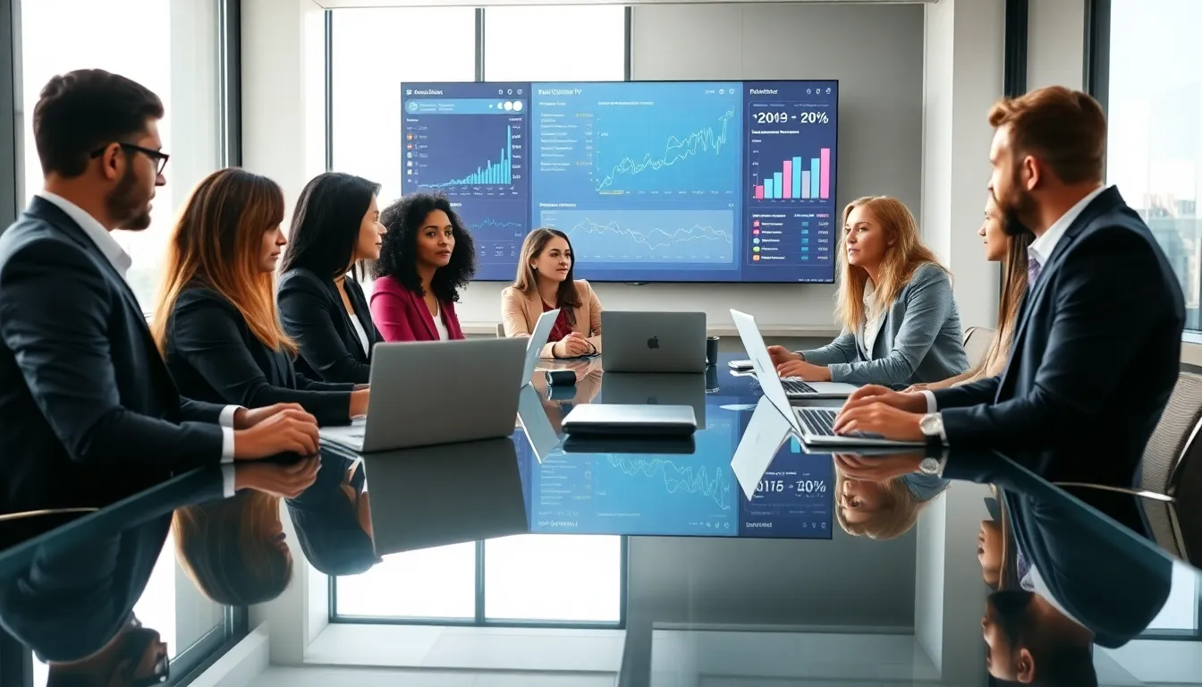 diverse team discussing Twitch TV advertising strategies in a modern office.