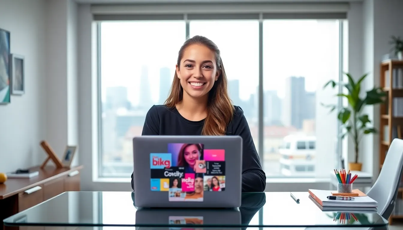 Dafne Cloutier in a modern office, showcasing her creativity and background.
