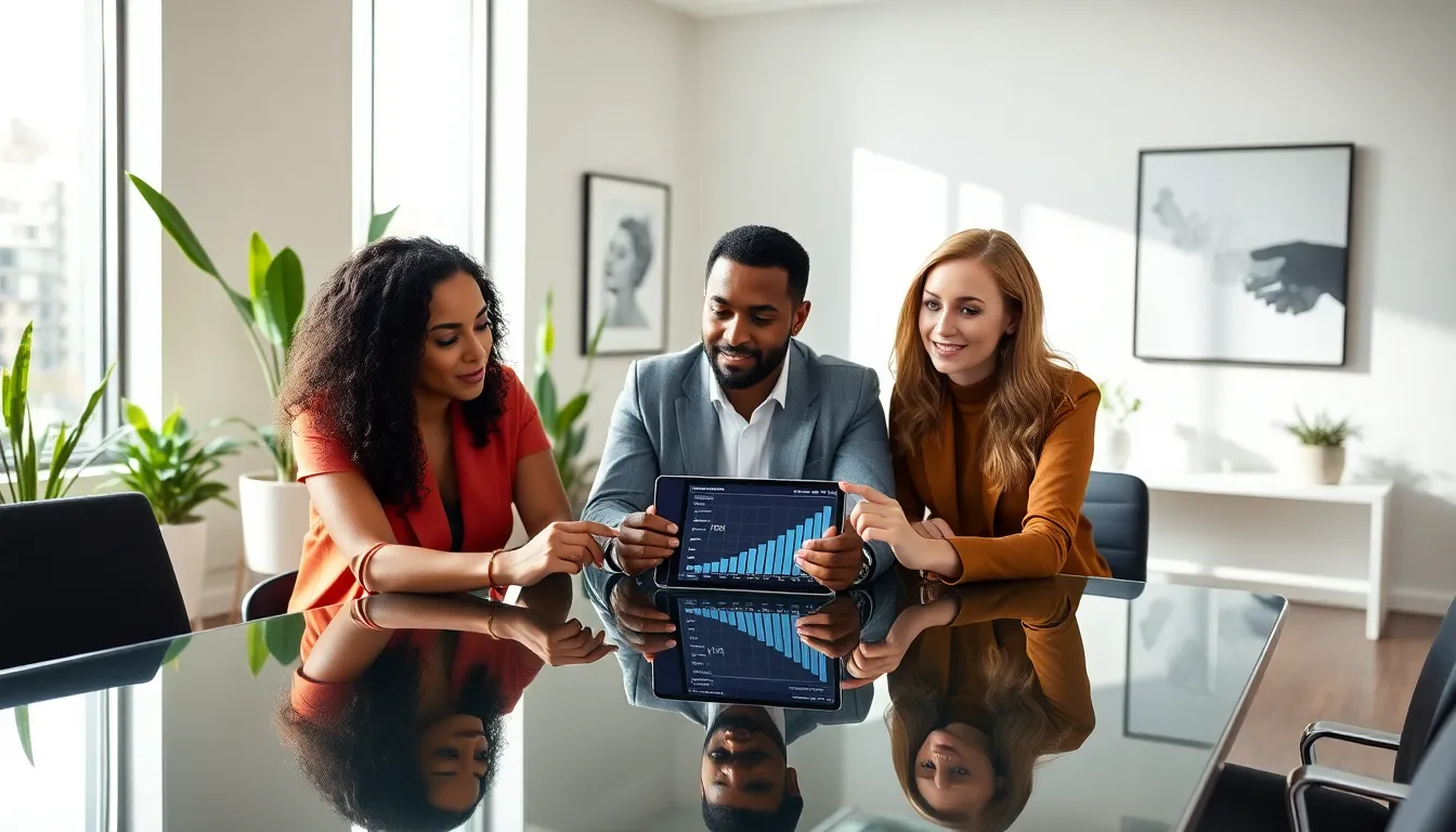 diverse professionals collaborating in a modern office setting.